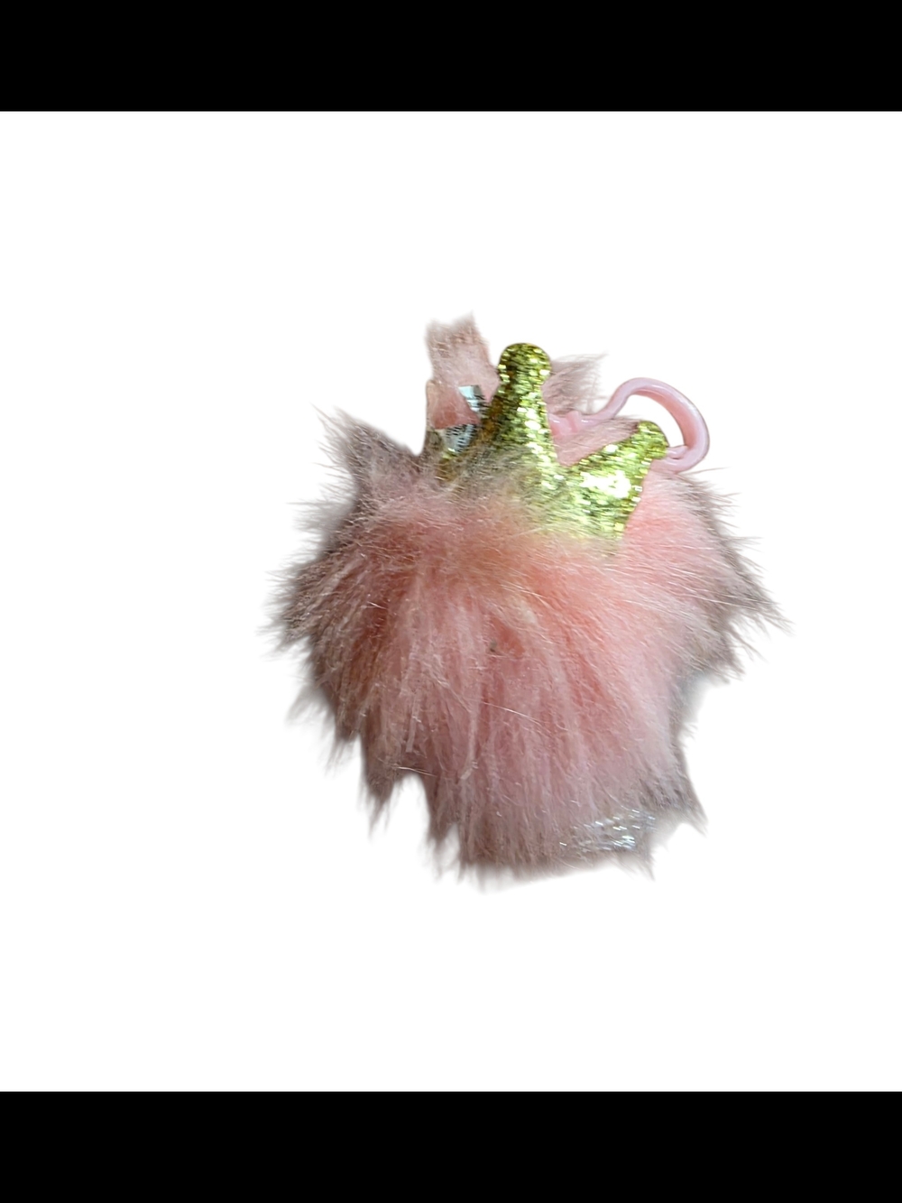 Pink Faux Fur Pom Clip with Gold Crown - Kids Accessories